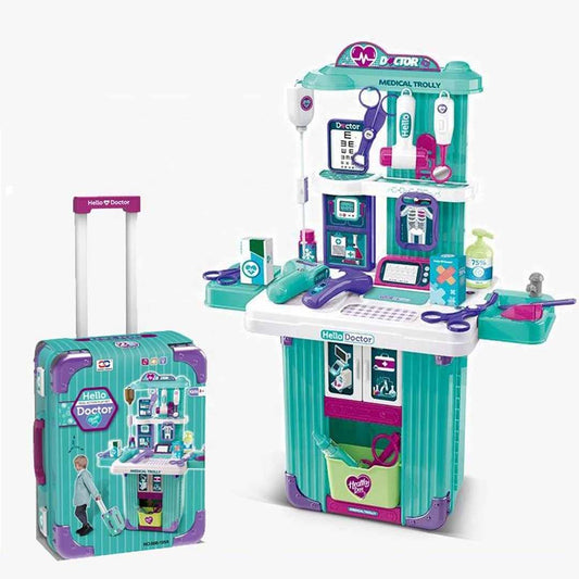 Portable Doctor Playset with Trolley Suitcase – Kids Pretend Medical Kit with Stethoscope, Doctor Tools & Accessories for Kids