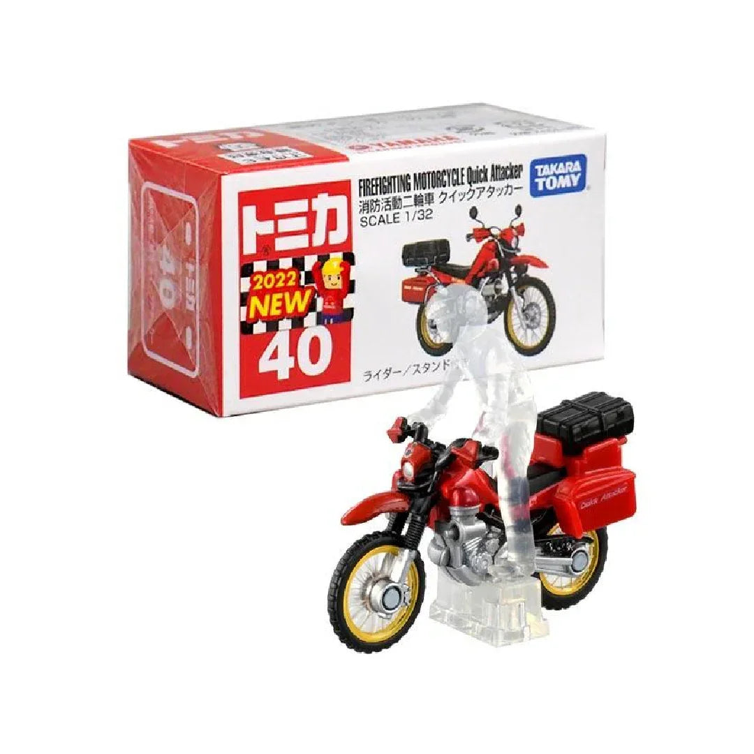 TOMICA 40 Fire Fighting Motorcycle Quick Attacker- TAKARA TOMY -Diecast Scale Model Car 1/32 - Jaiman Toys