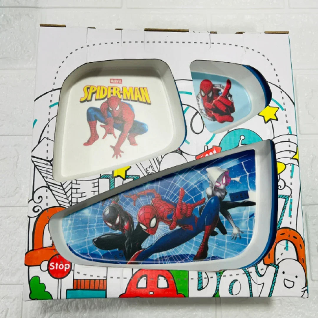 Marvel Spider-Man kids’ divided plate set featuring Spider-Man and Spider-Gwen illustrations