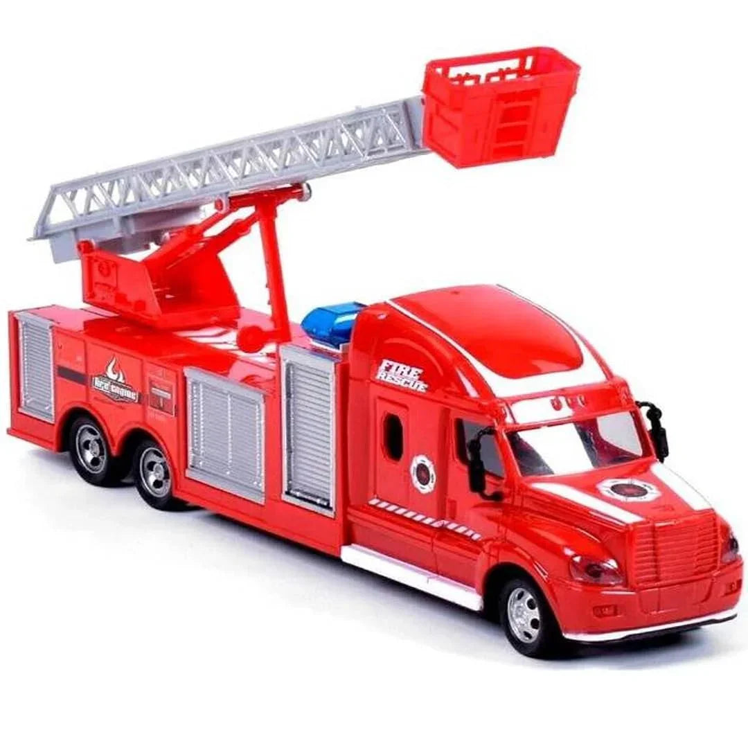 Fire Rescue Ladder Truck Toy with Extendable Crane & Rotating Basket – Friction Powered Fire Engine for Kids - Jaiman Toys