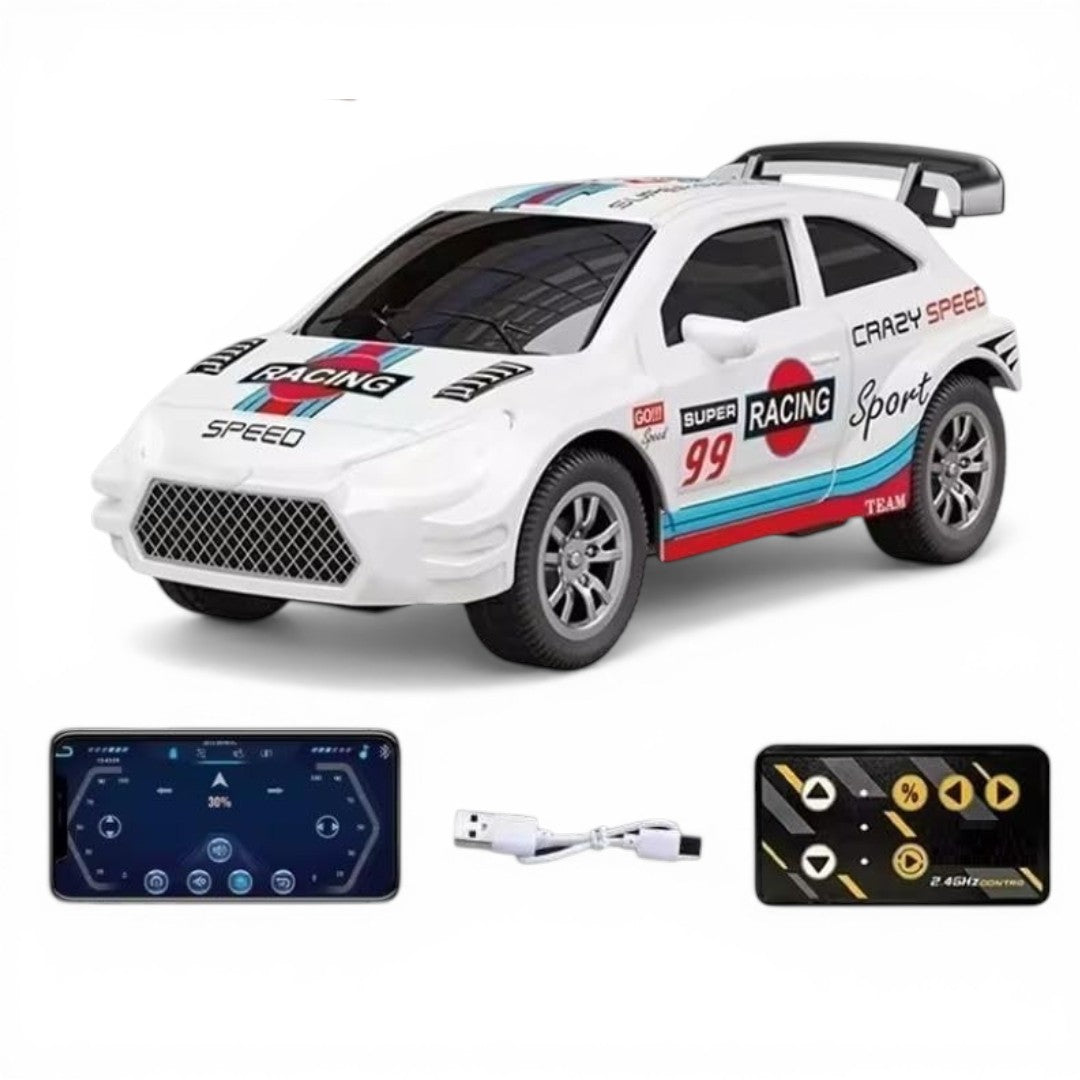 Mini Die-Cast RC Car 1:64 Scale – High-Speed Desktop Remote Control Car with LED Headlights, 2.4GHz Remote & App Control (5 Colors)