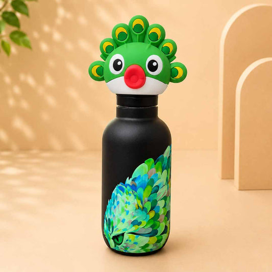 AFRESH 365 Animal Head Collection Peacock Stainless Steel Vacuum Insulated Water Bottle 450ml with Tea Infuser Filter