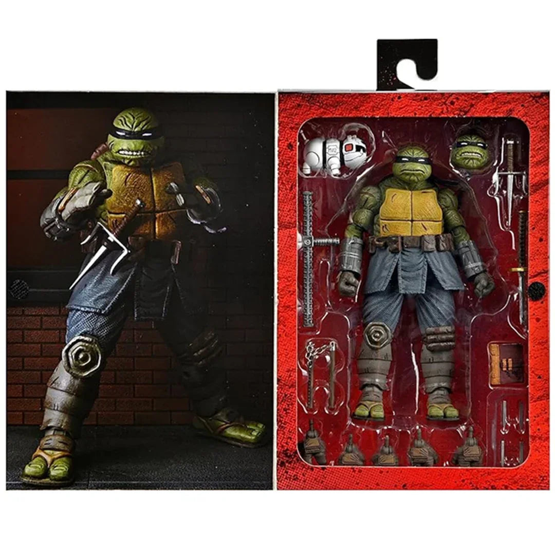 Teenage Mutant Ninja Turtles action figure with interchangeable heads and accessories in box