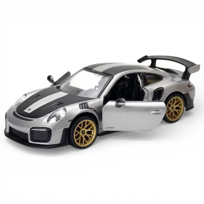 MSZ 1:32 Porsche 911 GT2 RS Die-Cast Model Car – Grey | Pull Back, Openable Doors, Light & Sound (68705)