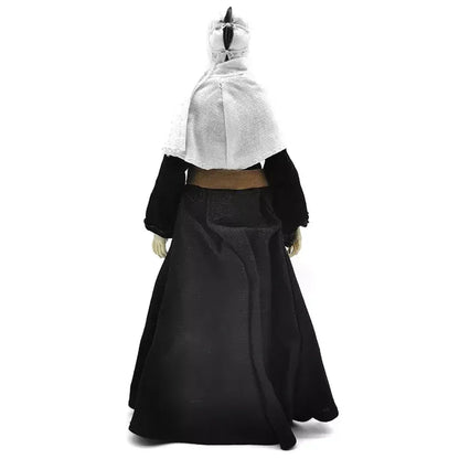 Action figure in black robe with white hooded cape, standing against white background