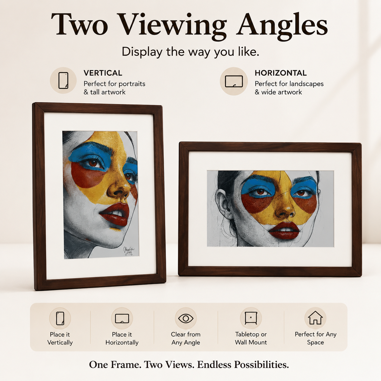 AI Art Frame 7.3" Classic Wooden Frame | Full-Color E Ink Spectra™ 6 Digital Picture Frame | Wi-Fi & Bluetooth | Wireless Battery Powered | Smart Art Display | 3,800+ Image Storage