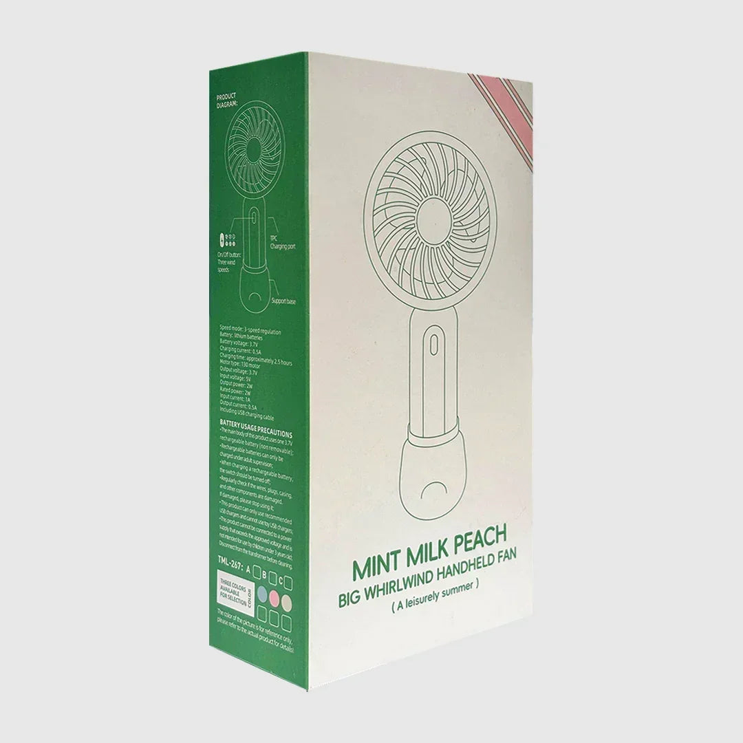 Mint Milk Peach Desktop Fan Mini Handheld Small Fan for Home, School USB Rechargeable & Portable Fan (Green) - Jaiman Toys