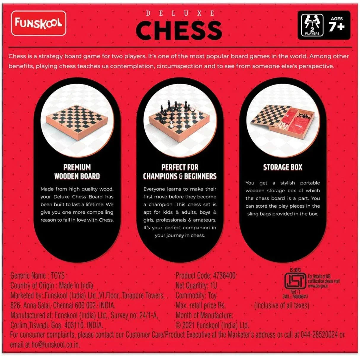 Funskool Deluxe Wooden Chess Set – Premium War & Strategy Board Game for Kids & Adults | Classic Wooden Board with Storage Box | 2 Players, Ages 7+