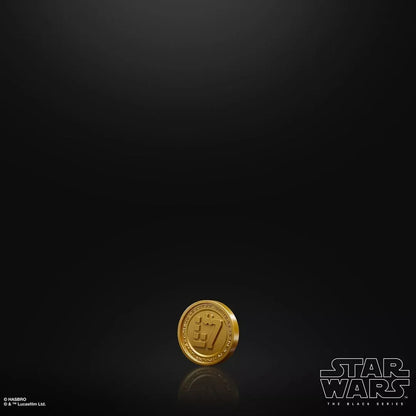 Star Wars The Black Series collectible gold coin with logo on a black background