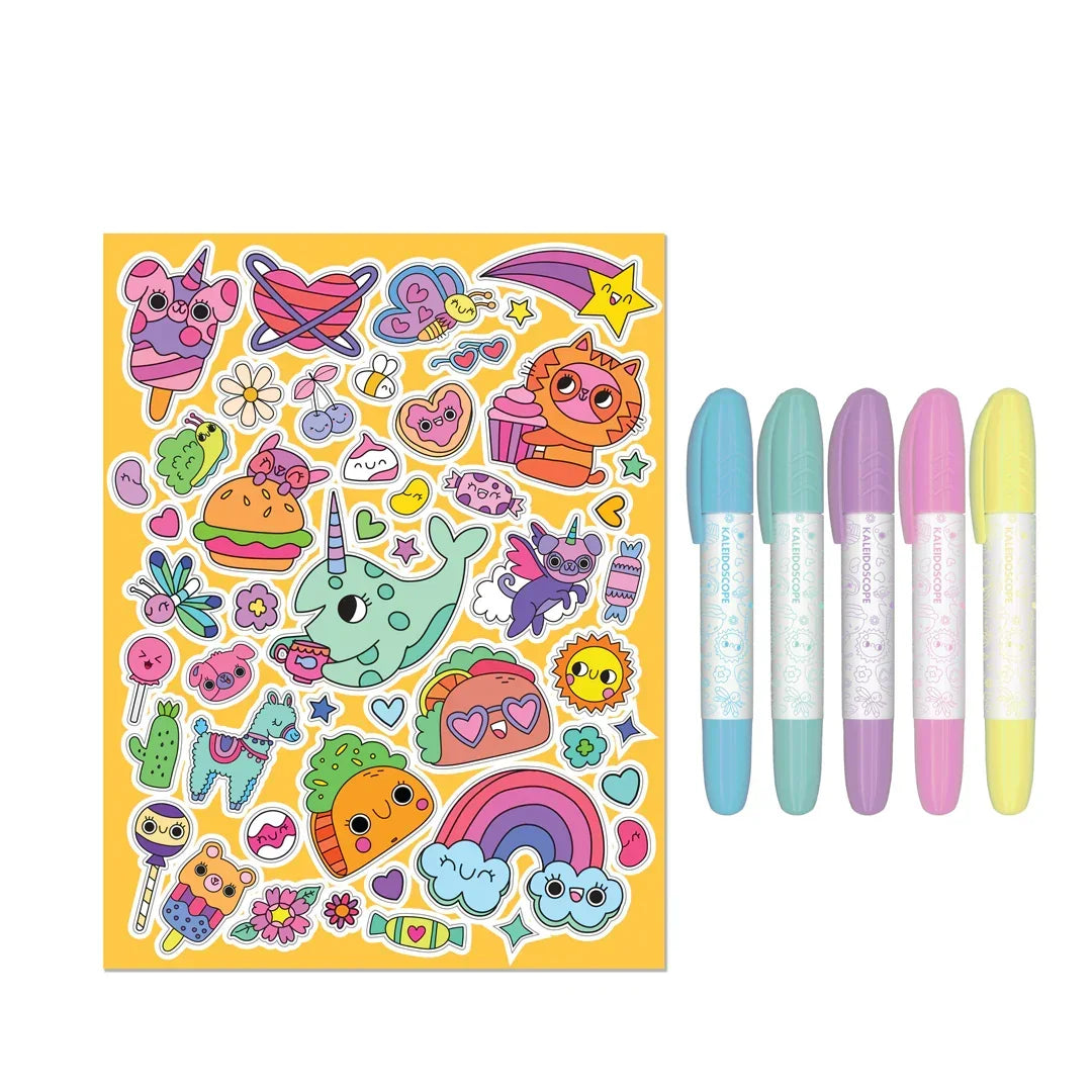 Junior Kaleidoscope Too Cute Colouring Kit- 50 Stickers and 5 Markers Age 3+ - Jaiman Toys