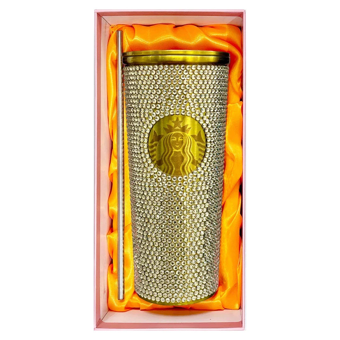 Starbucks Rhinestone Emerald Stainless Tumbler The Ultimate Valentine’s Gift 24 OZ | 510 ML (Golden) - Jaiman Toys