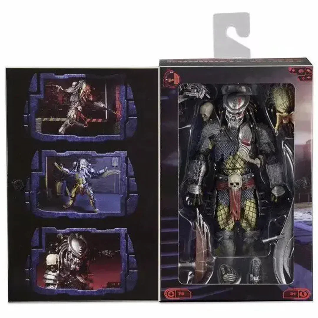 Predator action figure collectible in detailed packaging with accessories and character art