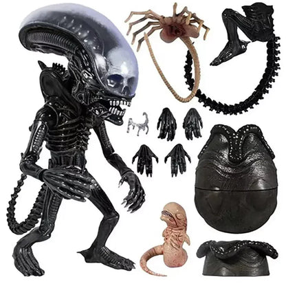 Alien action figure set with interchangeable hands, facehugger, egg, and creature accessories.