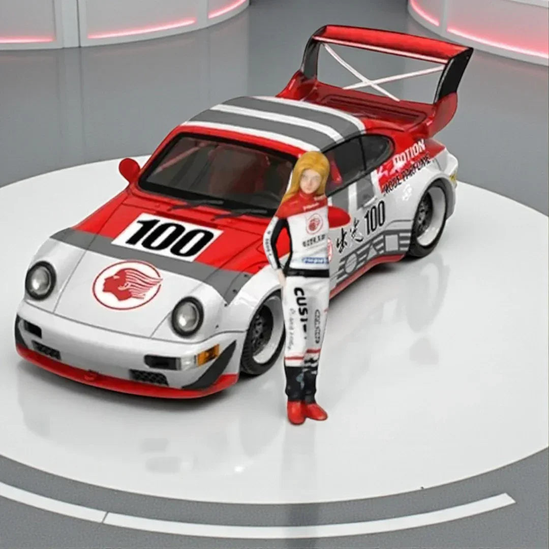 BSC 1:64 Porsche RWB 964 Racing #100  SCALE DIECAST CAR  MODEL BY BSC MODEL– ( WITH FIGURE )