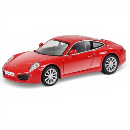 RMZ City 1:36 Porsche 911 Carrera S Diecast Car Model – Opening Doors, Pull Back Action (Red & Grey Variants)