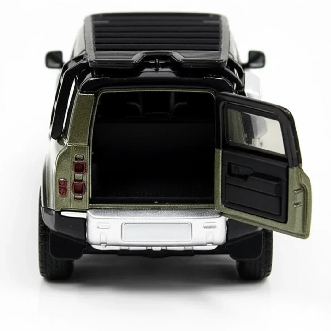 MSZ 1:32 Land Rover Defender 110 Die-Cast Model Car – Metallic Olive Green Pull Back with Openable Doors ,Sound & Light (68416)