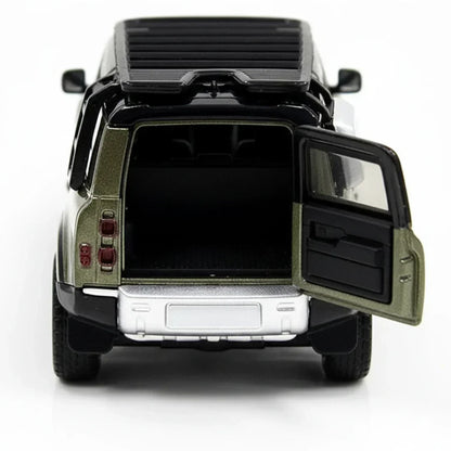 MSZ 1:32 Land Rover Defender 110 Die-Cast Model Car – Metallic Olive Green Pull Back with Openable Doors ,Sound & Light (68416)