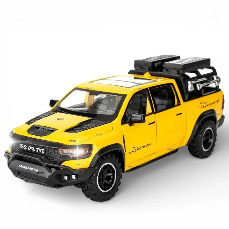 JOY JUNCTION 1:32 RAM Mammoth Pickup Truck Diecast Model – Alloy Metal Pullback Car with Openable Doors | Collector’s Edition