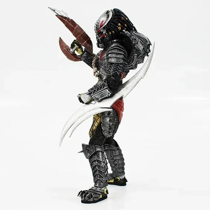 Armored alien action figure with claws and mask, collectible toy on white background