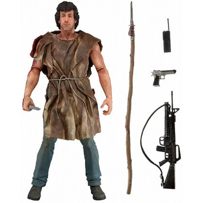 Action figure of a rugged man with weapons and accessories, collectible toy for kids and adults.