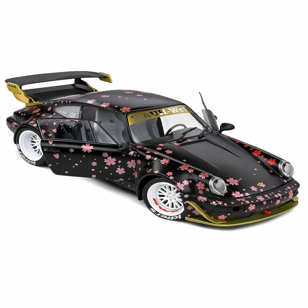 2021 RWB Aoki Matt Black with Cherry Blossom Graphics "Rauh WeltBegriff" 1/18 Diecast Model Car by Solido - Jaiman Toys