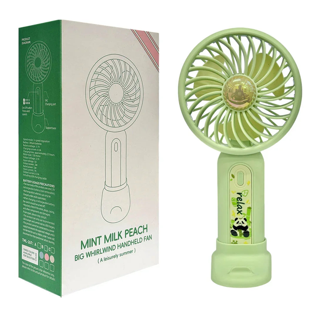 Mint Milk Peach Desktop Fan Mini Handheld Small Fan for Home, School USB Rechargeable & Portable Fan (Green) - Jaiman Toys