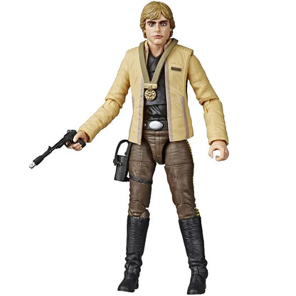 Blonde action figure in beige jacket holding blaster, wearing medal and brown boots, collectible toy.