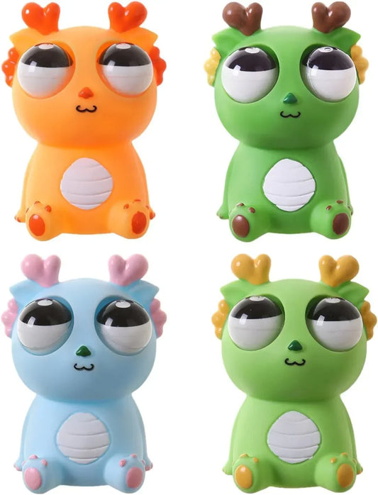 Squishy Dinosaur with Pop-Out Eyes Funny Dragon Pinch Toy 4 Pieces - Jaiman Toys