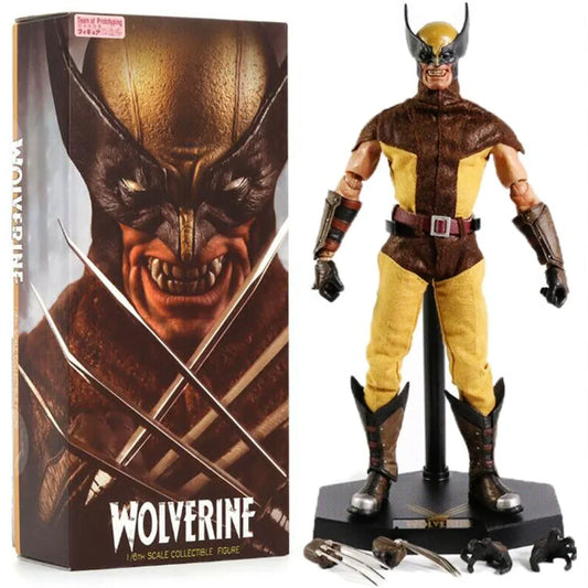 Wolverine action figure collectible with box, accessories, and display stand