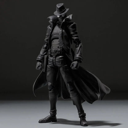 Noir detective action figure toy in trench coat and hat, collectible figure for kids and fans