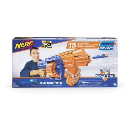 Nerf Surgefire Elite Blaster 15-Dart Rotating Drum, Slam Fire, Includes 15 Official Elite Darts for All Age - Jaiman Toys