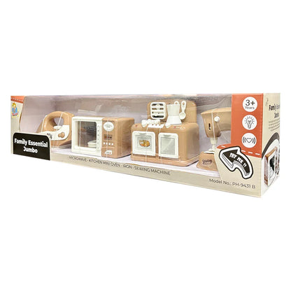 Pablo Honey Mini Iron, Microwave, Oven & Sewing Machine Household Play Set (Brown) - Jaiman Toys