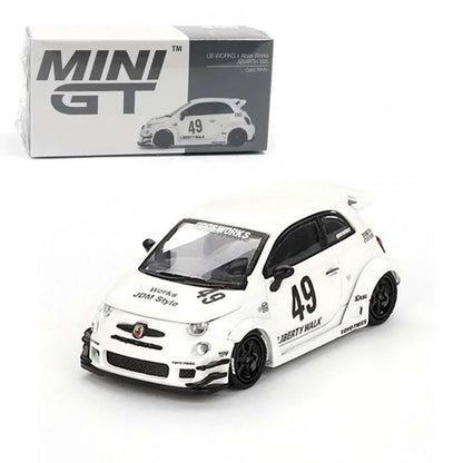 Mini GT 1/64 LB-WORKS x Abas Works ABARTH 595 Gara White LHD Diecast Scale Model Car - Jaiman Toys