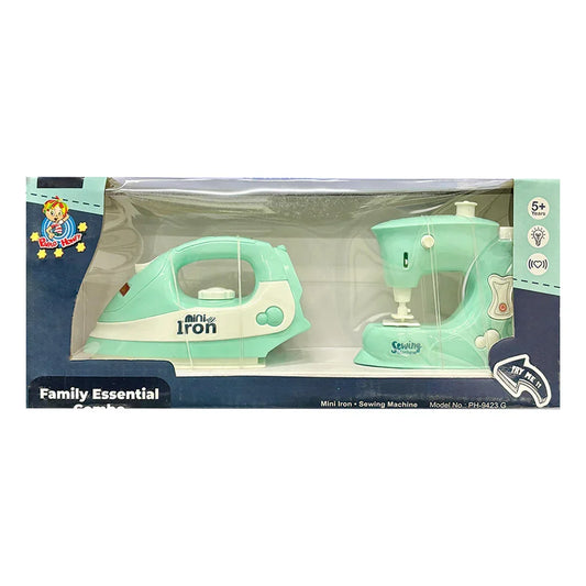 Pablo Honey Mini Iron & Sewing Machine Household Play Set (Blue) - Jaiman Toys
