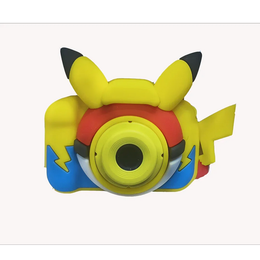 Yellow cartoon-themed toy camera with character ears, lightning bolt accents, and a round lens