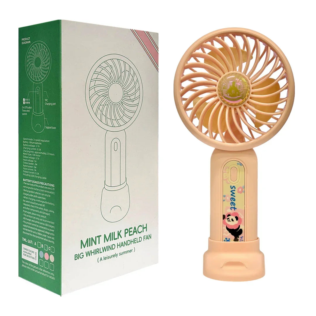 Mint Milk Peach Desktop Fan Mini Handheld Small Fan for Home, School USB Rechargeable & Portable Fan (Pink) - Jaiman Toys