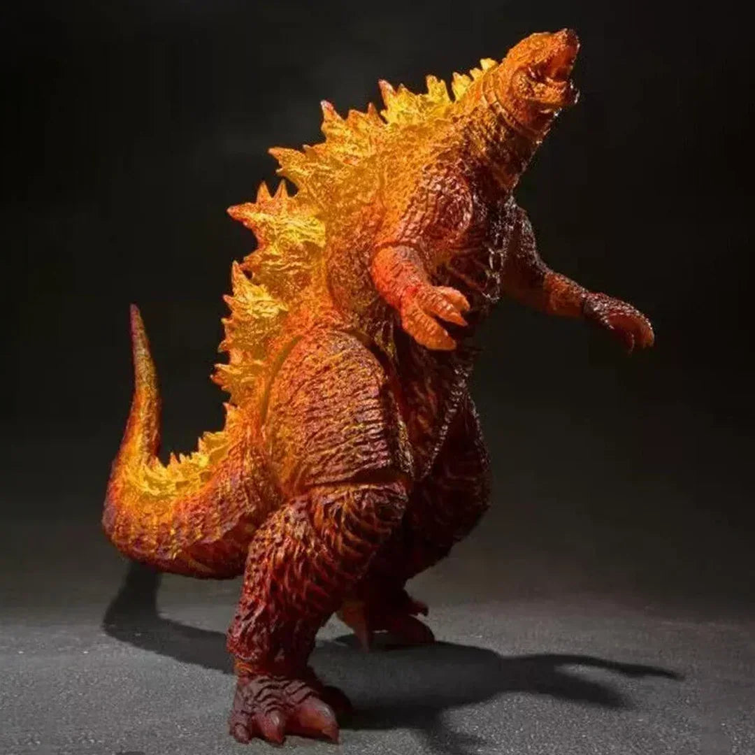 Detailed orange and yellow dinosaur action figure with textured scales, collectible toy.