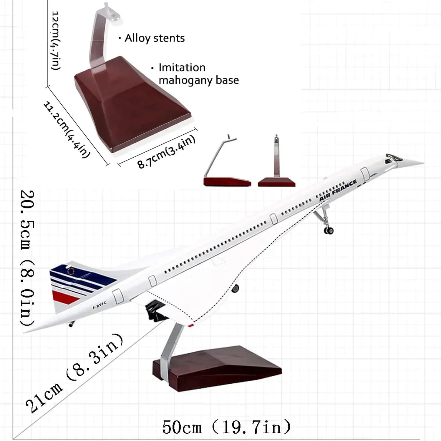 Diecast Airplane Display Model with Light : (Concord France Airways) 46 cm - Jaiman Toys