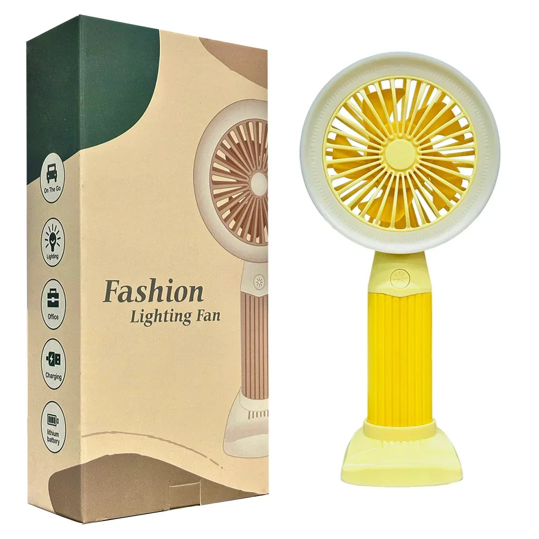 Fashion Lighting Fan Desktop Fan Mini Handheld Small Fan for Home, School USB Rechargeable & Portable Fan (Yellow) - Jaiman Toys