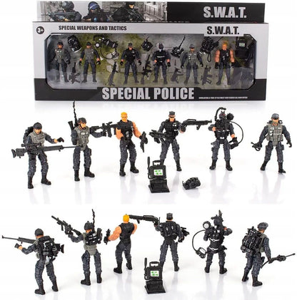 S.W.A.T. Special Police Action Figure Playset | 6 Special Weapons & Tactics Commandos with Tactical Accessories | Military Police Toy Set for Kids | Role Play & Collectible Figures