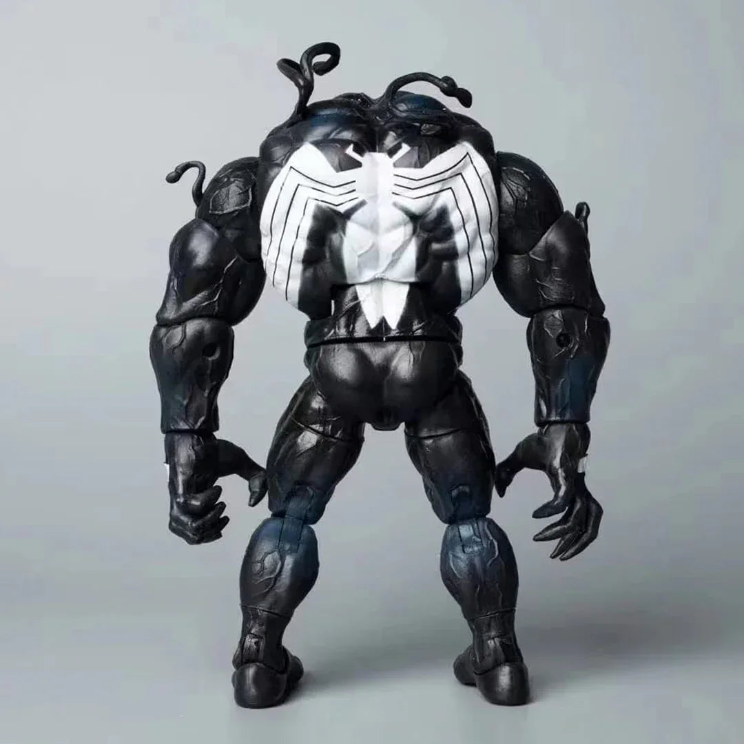 Black action figure with white spider emblem, muscular build, tentacle details, rear view