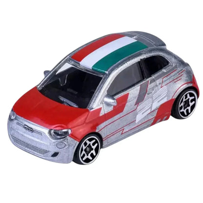 Majorette Fiat 500 Icon Racing 1:64 Die-Cast Car | Metal Body with Moving Parts | Silver & Red | Collectible Toy Car | 3+ Years
