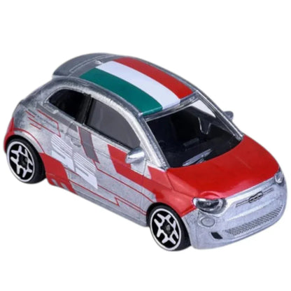 Majorette Fiat 500 Icon Racing 1:64 Die-Cast Car | Metal Body with Moving Parts | Silver & Red | Collectible Toy Car | 3+ Years