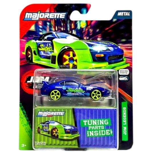 Majorette Toyota Supra JZA80 JDM Legends 1:64 Die-Cast Car | Tuning Parts Inside | Metal Body with Moving Parts | Castrol Racing Livery | 3+