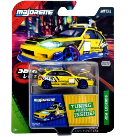 Majorette Honda Civic Type R EK9 1:64 Die-Cast Car | JDM Legends Series | Tuning Parts Inside | Metal Body with Moving Parts | 3+