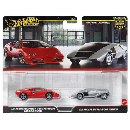 Hot Wheels Premium Car Culture Lamborghini Countach LP5000 QV & Lancia Stratos Zero 2-Pack | Metal/Metal with Real Riders | 1:64 Collector Set