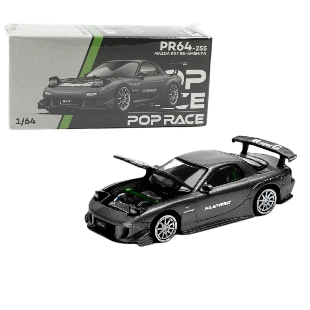 Pop Race PR64-255 Mazda RX-7 RE-Amemiya 1:64 Die-Cast Model Car – Opening Hood