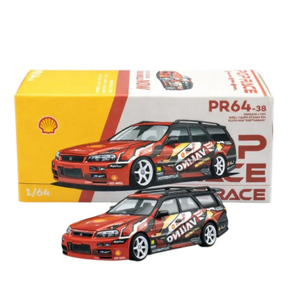 Pop Race PR64-38 Nissan Skyline GT-R R34 Shell V-Power Livery 1:64 Die-Cast Model Car