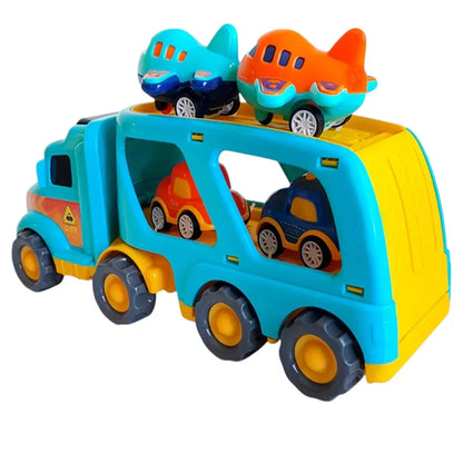 Transporter Sound & Light Truck Toy for Kids – Car Carrier with Mini Cars & Airplanes | Pull Back Transport Fleet Toy  3+