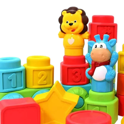 JDLT Soft Rubber Baby Building Blocks Set – 26 Pieces Educational Stacking Toys with Numbers, Shapes & Animals | 12+ Months